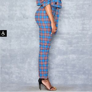 Mistress Rocks Zinger Blue & Red Tartan Peg Leg Trousers